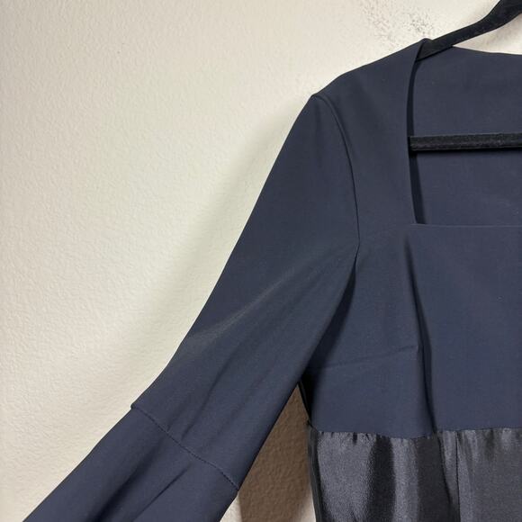 Greta Constantine Size XXL Square Neck Sheath Dress Black Silk Wool Long Sleeves - Picture 10 of 10